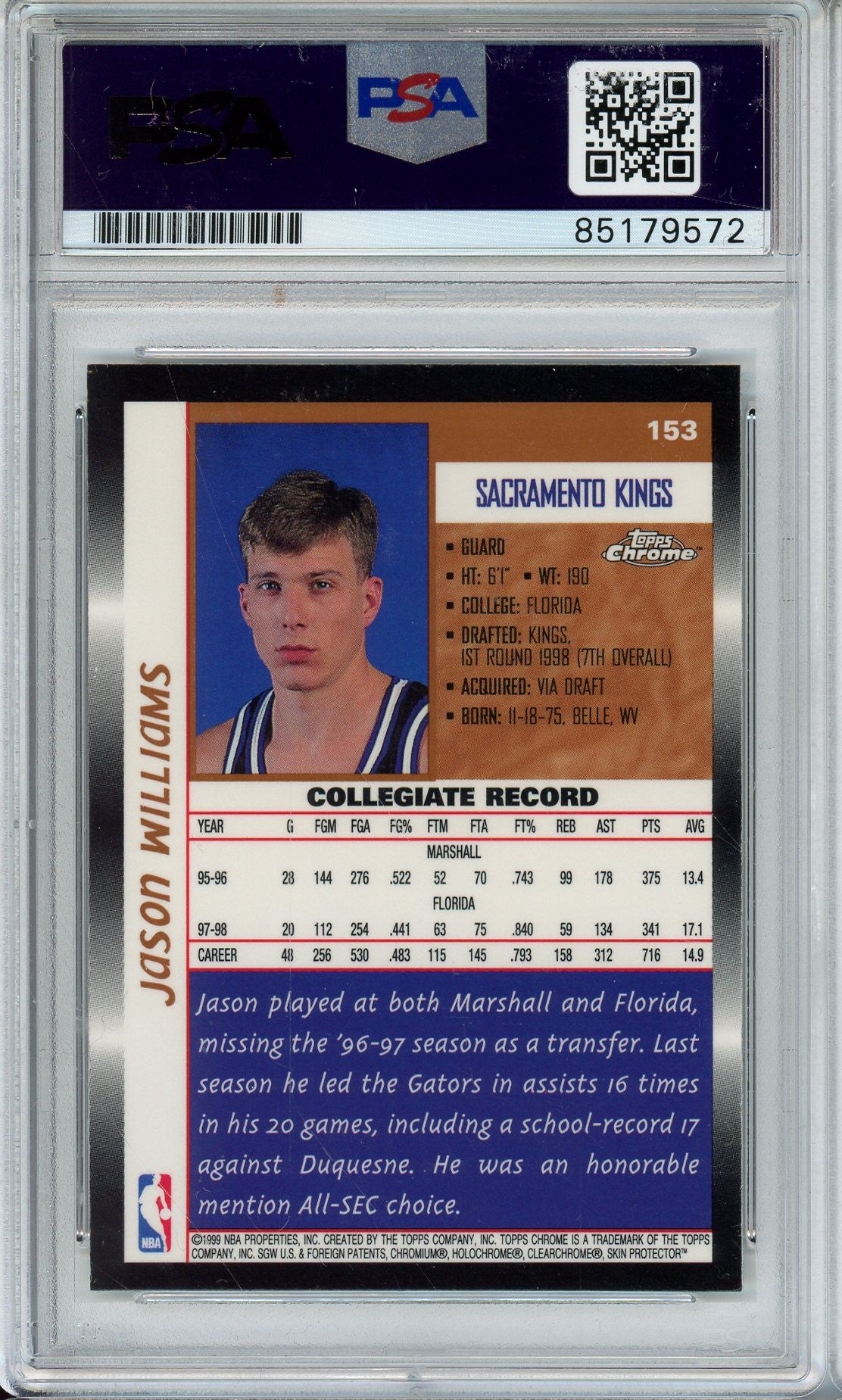 1998 TOPPS CHROME JASON WILLIAMS AUTO ROOKIE RC PSA DNA (9572)