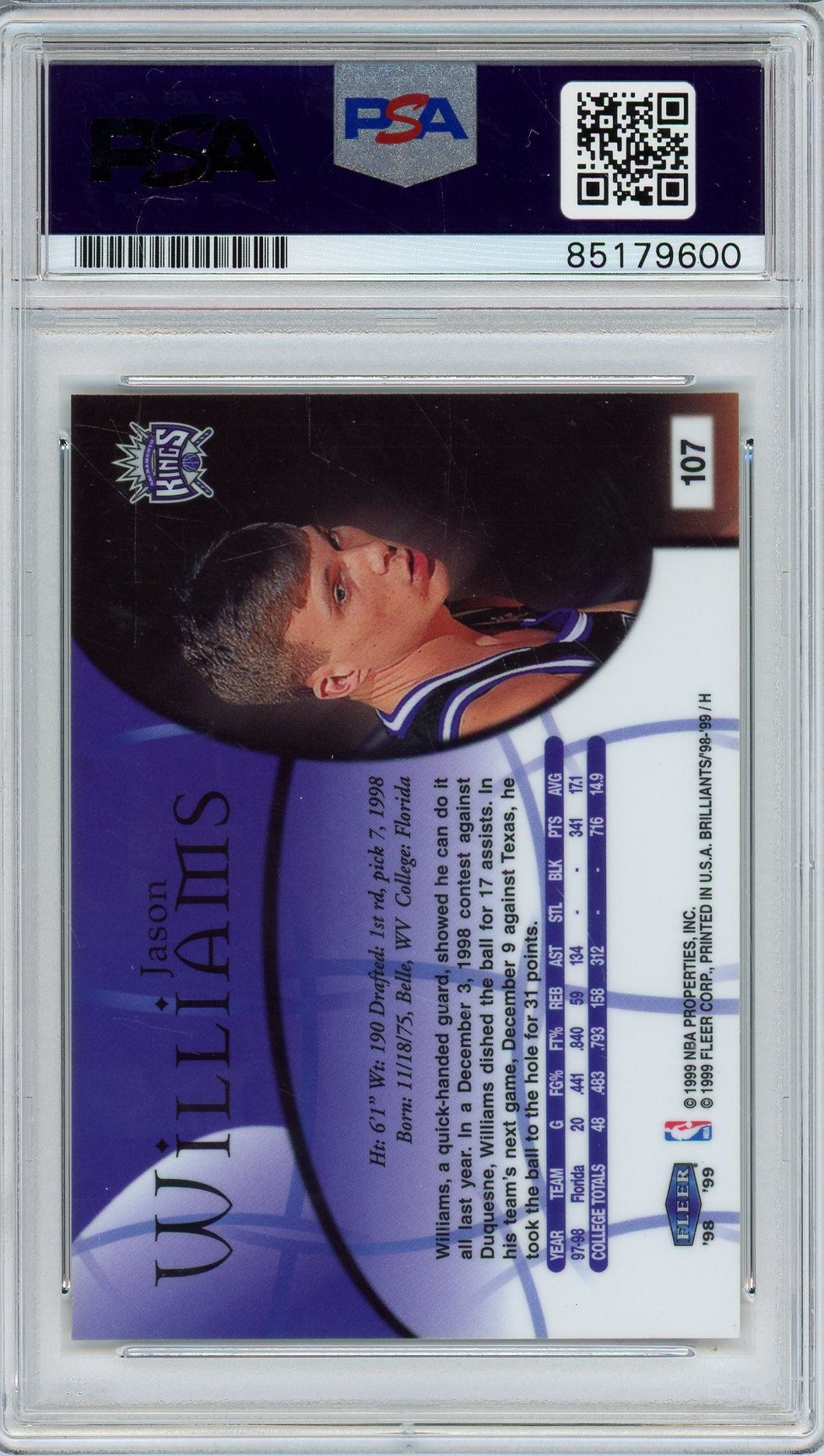 1998 FLEER BRILLIANCE JASON WILLIAMS AUTO ROOKIE RC PSA DNA (9600)
