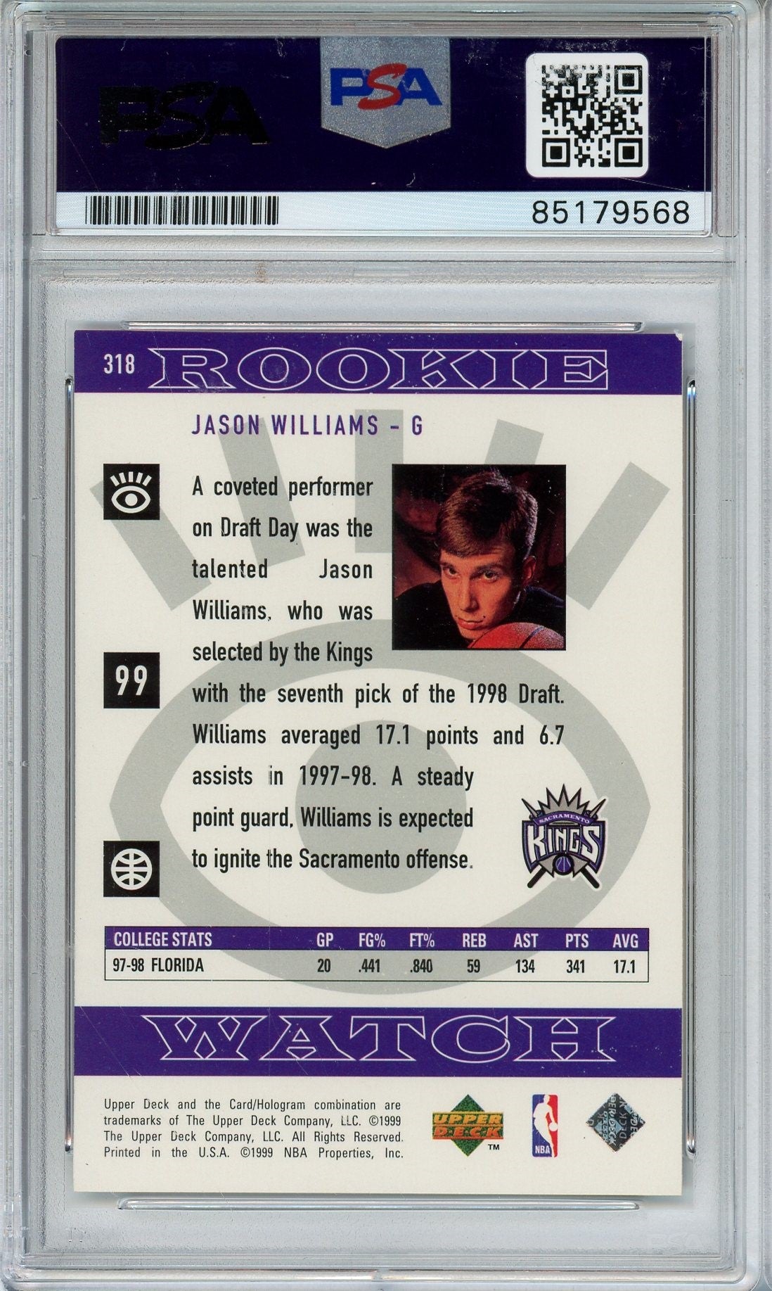 1998 UPPER DECK JASON WILLIAMS AUTO ROOKIE RC PSA DNA (9568)
