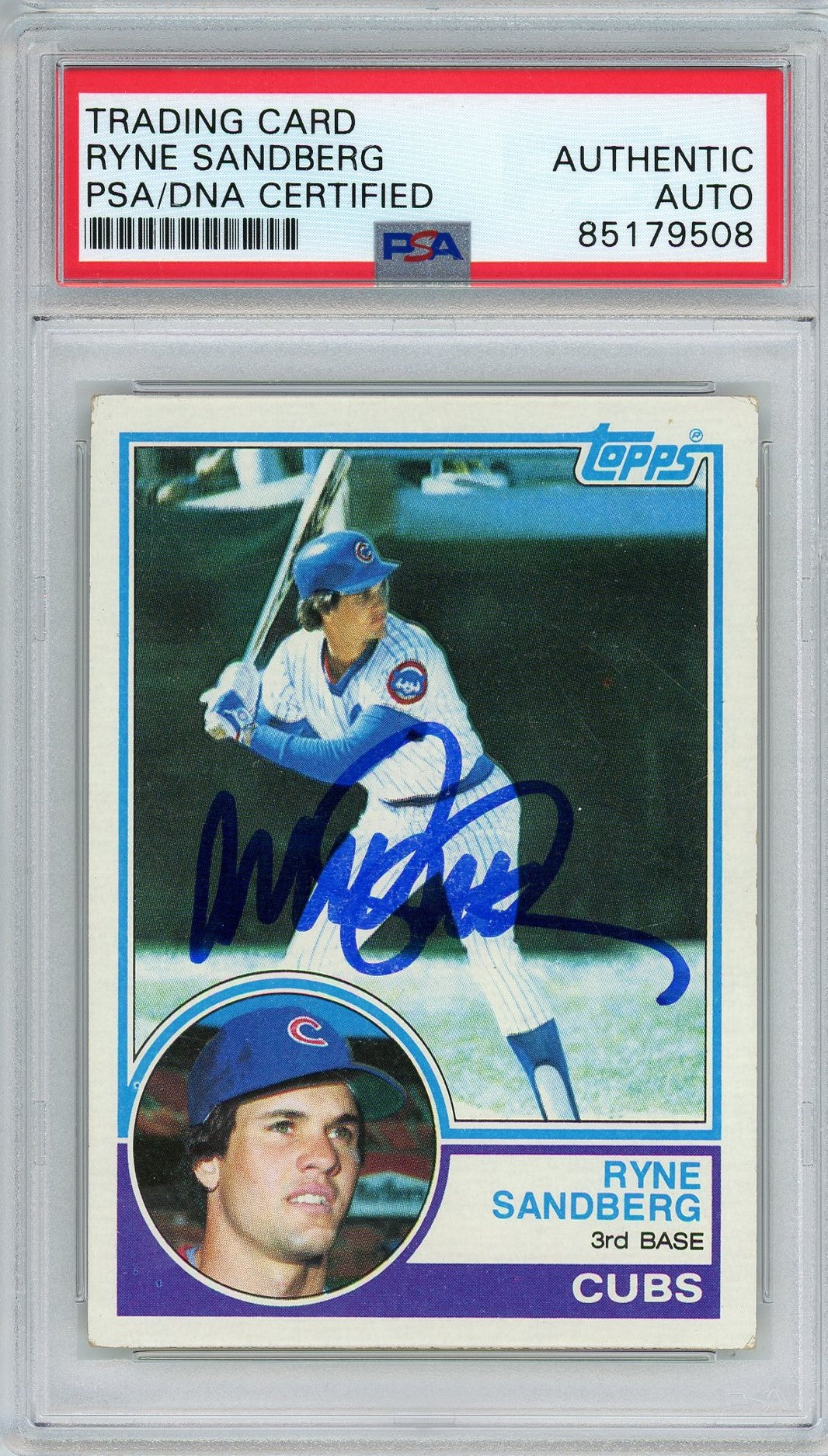 1983 TOPPS RYNE SANDBERG AUTO ROOKIE CARD RC PSA DNA (9508)