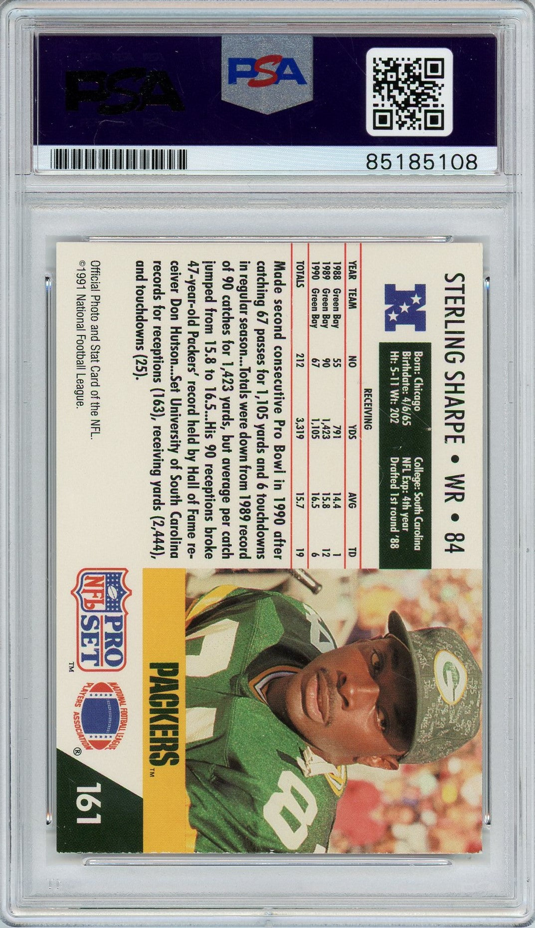 1990 PRO SET STERLING SHARPE RC ROOKIE PSA DNA AUTO (5108)