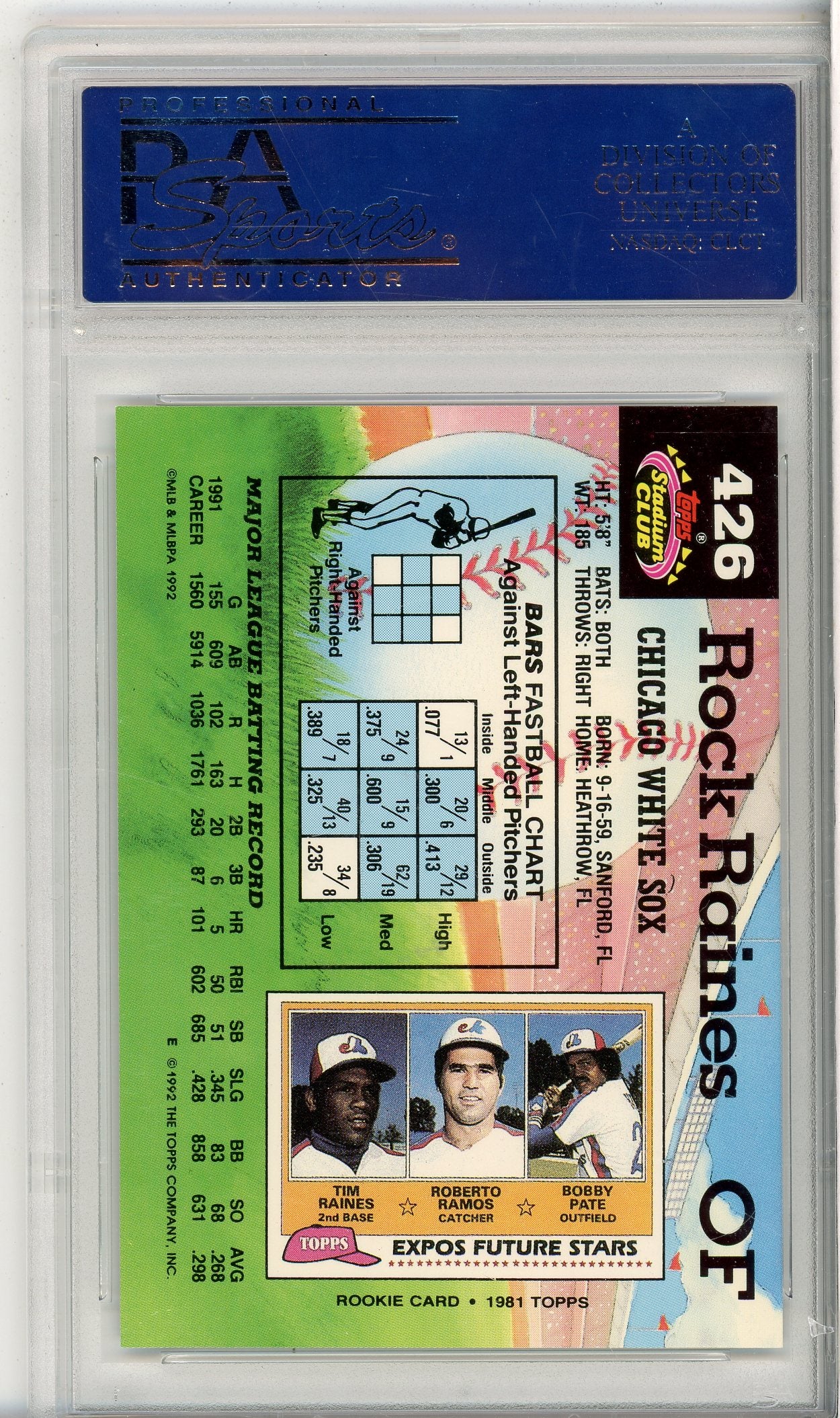1992 TOPPS STADIUM CLUB ROCK RAINES #426 WHITE SOCKS PSA 10