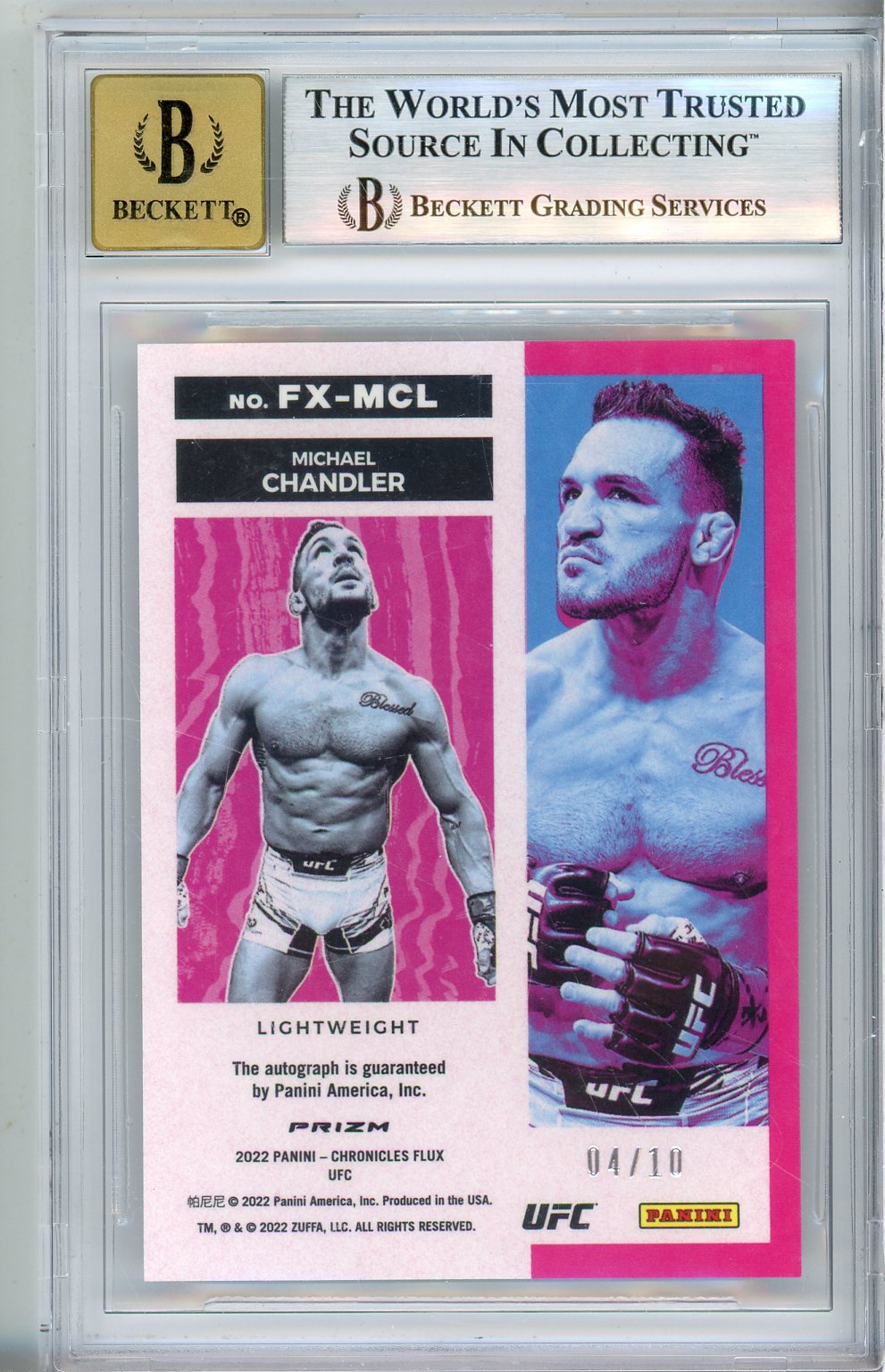 2022 PANINI CHRONICLES MICHAEL CHANDLER #20 FLUX GOLD AUTO #/10 BGS 9 AUTO 10