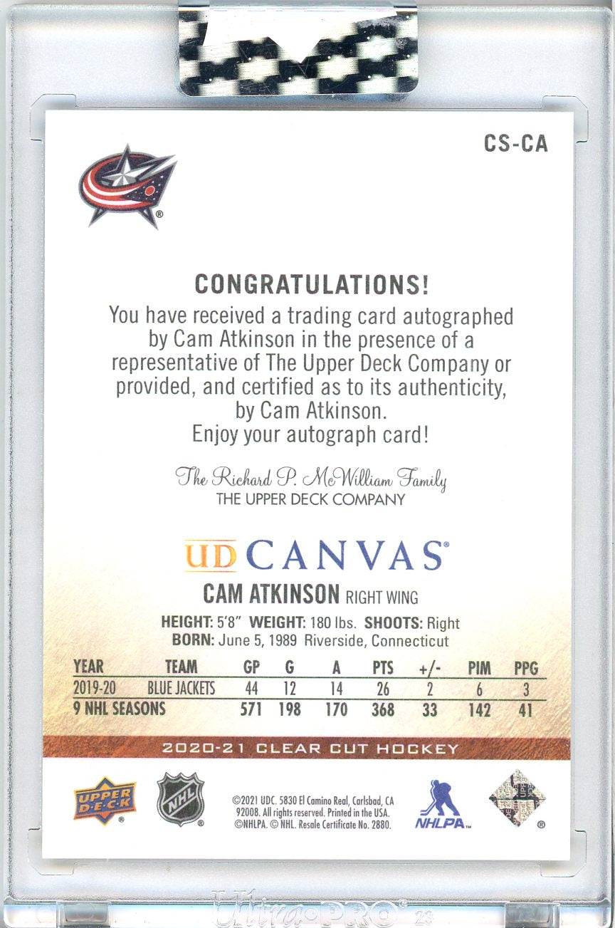 2020-21 UPPER DECK CANVAS CAM ATKINSON #CS-CA RED INK AUTO #/13 *SEALED*