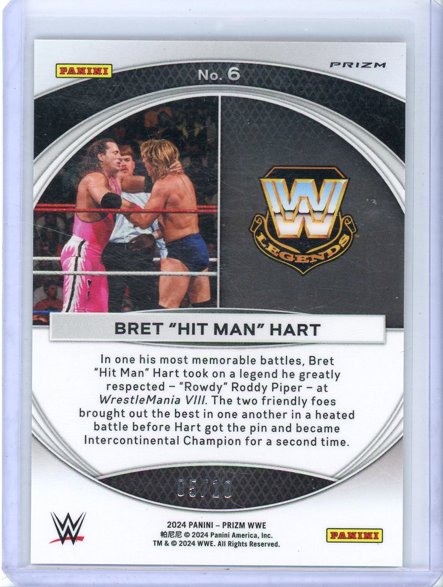 2024 PANINI PRIZM WWE BRET "HIT MAN" HART #6 MOMENTS GOLD DISCO #/10