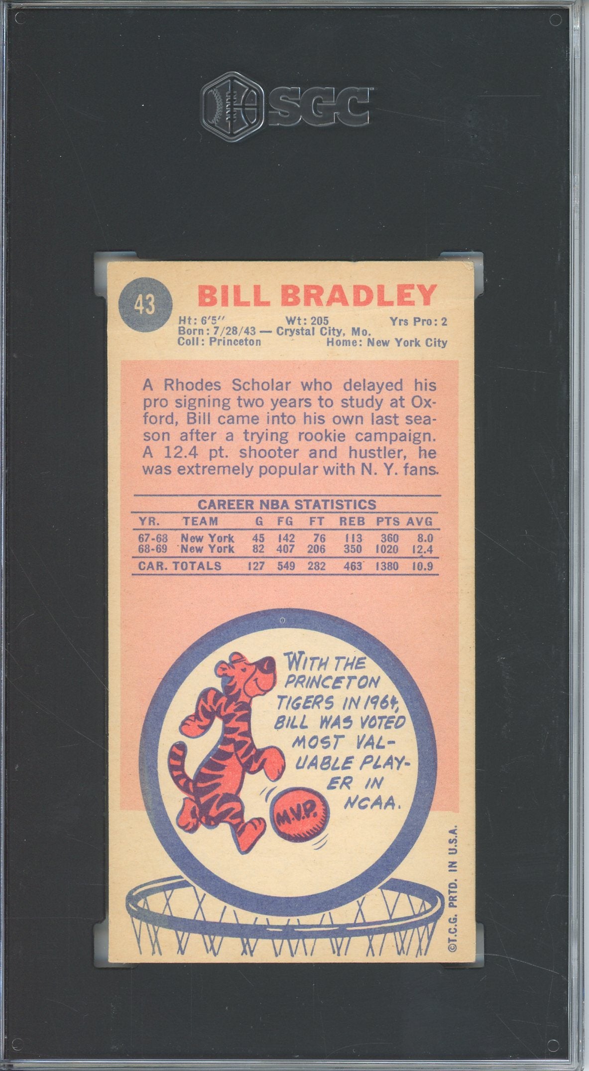 1969-70 TOPPS BILL BRADLEY #43 TALL BOY KNICKS SGC 1.5