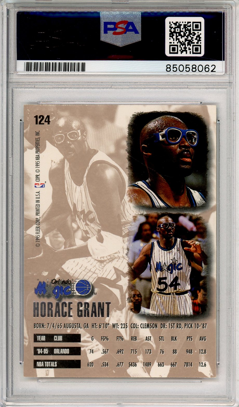 1995 ULRA FLEER BASKETBALL HORACE GRANT #124 HOF AUTO PSA/DNA