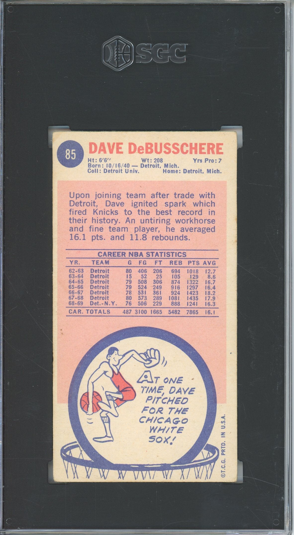 1969-70 TOPPS DAVE DEBUSSCHERE #85 TALL BOY SGC 2