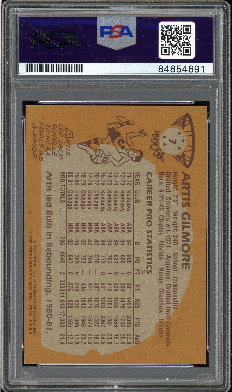 1981-82 TOPPS ARTIS GILMORE AUTOGRAPH PSA DNA (QUANTITY AVAILABLE)