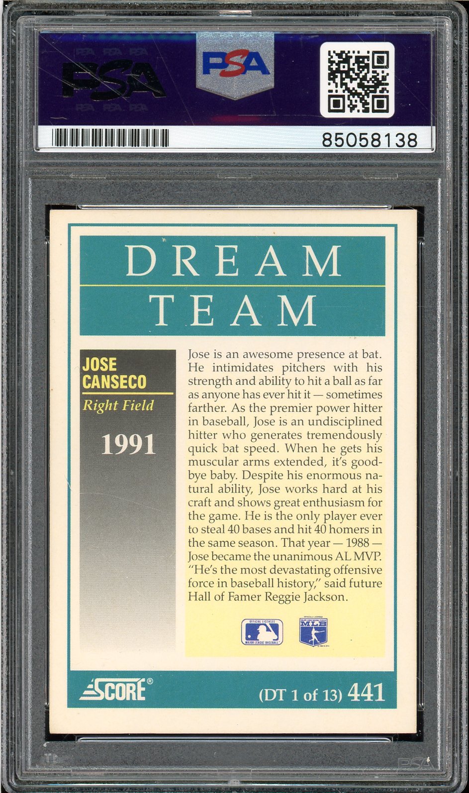 1991 SCORE JOSE CANSECO AUTO #441 PSA DNA (QUANTITY AVAILABLE)