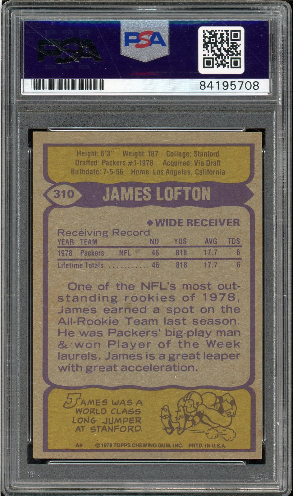 1979 Topps #310 James Lofton Auto ROOKIE RC PSA DNA Authentic