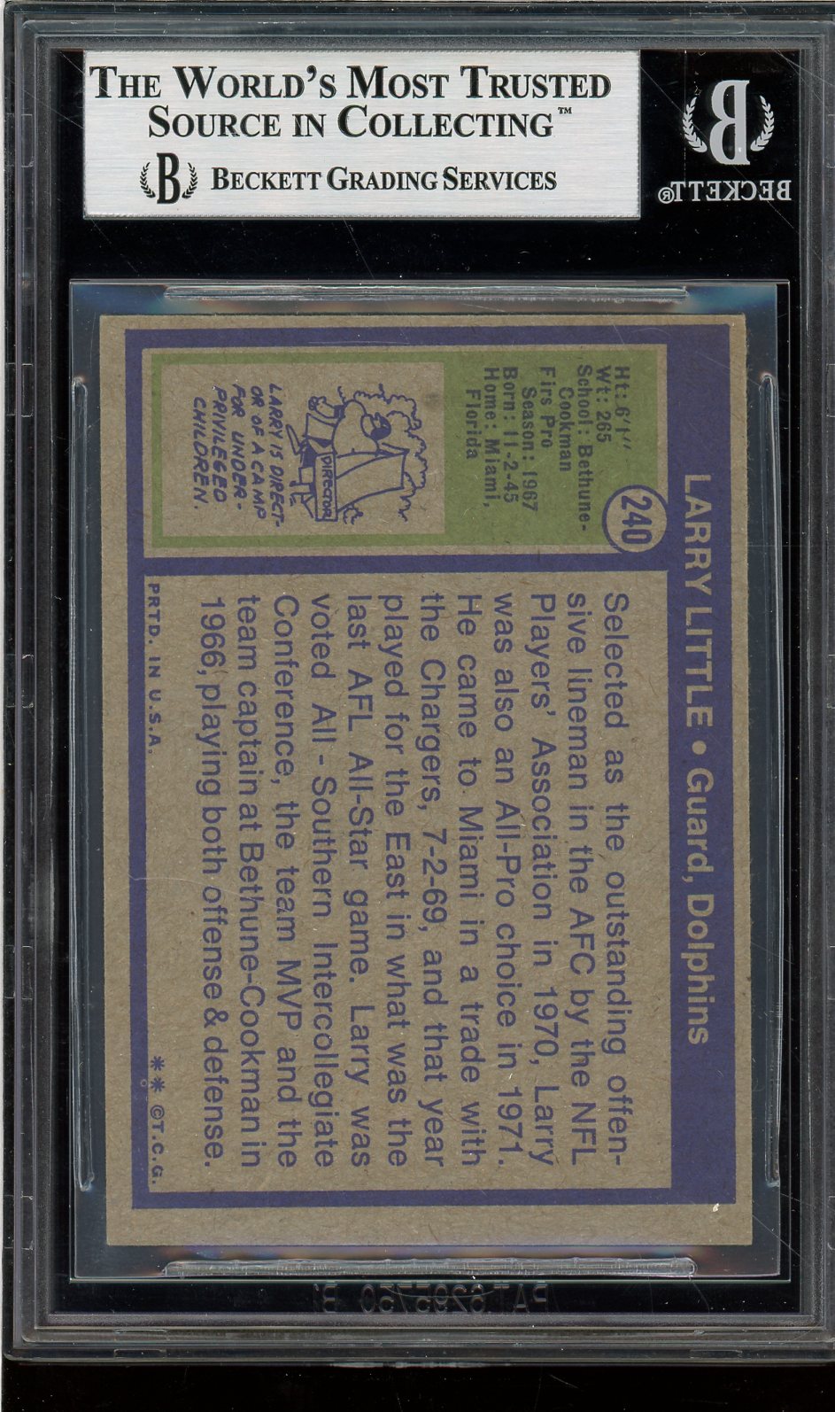 1972 TOPPS Larry Little #240 ROOKIE CARD Auto - Beckett Authentic (QUANTITY AVAILABLE)