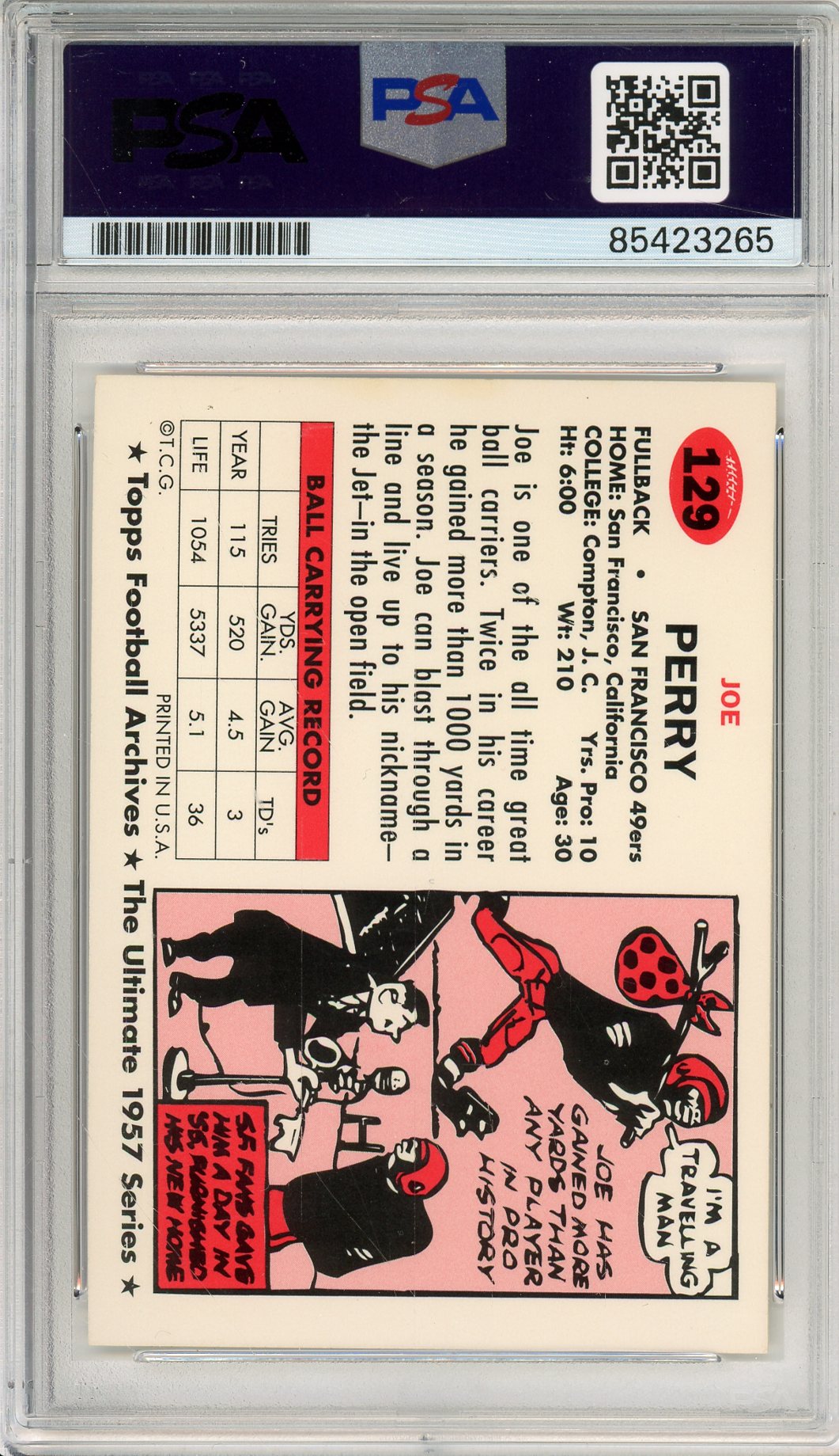 1994 TOPPS ARCHIVES JOE PERRY #129 HOF AUTOGRAPH PSA/DNA