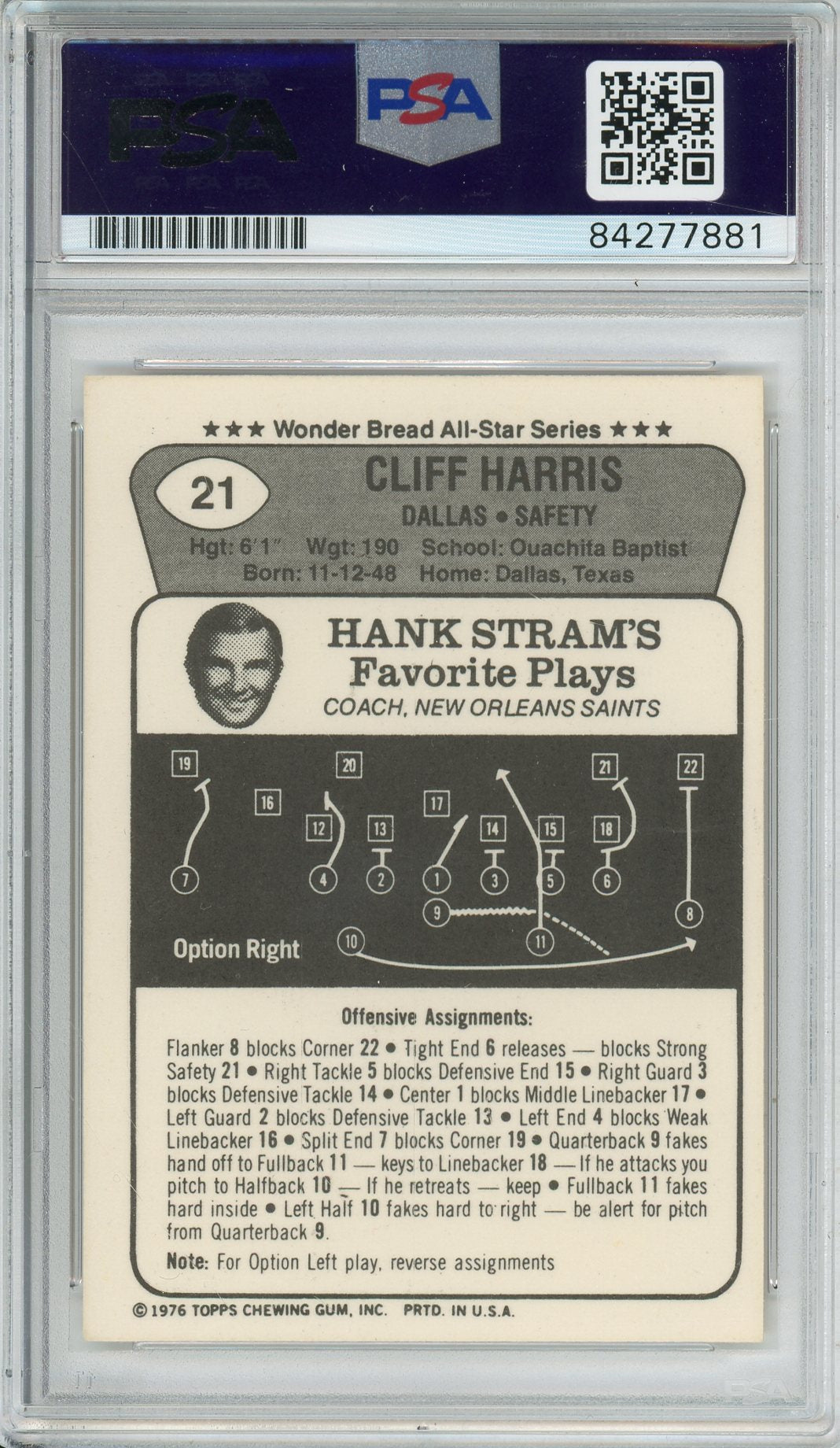 1976 TOPPS FOOTBALL - CLIFF HARRIS #21 COWBOYS HOF AUTOGRAPH PSA/DNA AUTHENTIC AUTO