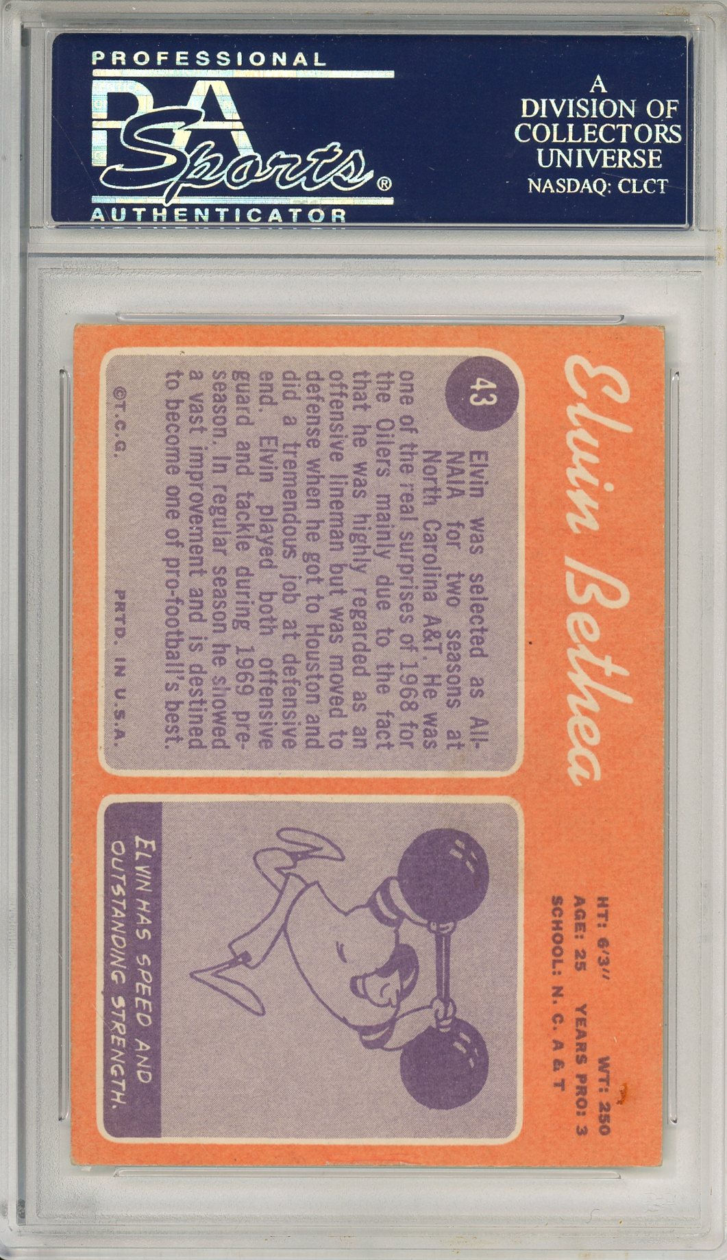 1970 TOPPS ELVIN BETHEA #43 ROOKIE CARD HOF AUTOGRAPH PSA/DNA