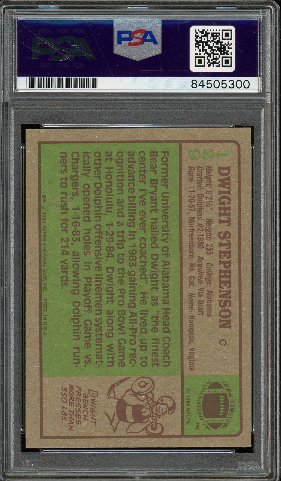 1984 Topps Dwight Stephenson Rookie Auto (Blue Ink "HOF 98") - PSA/DNA (QUANTITY AVAILABLE)