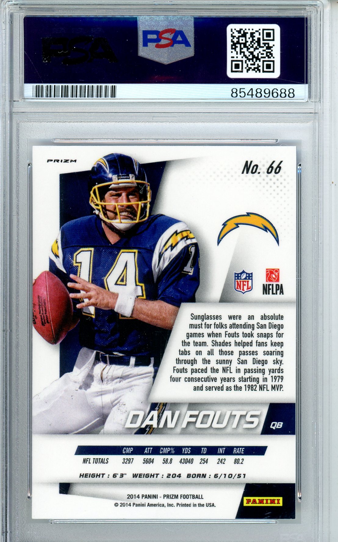 2014 PANINI PRIZM - DAN FOUTS #66 BLUE PRIZM CHAGERS HOF AUTOGRAPH PSA/DNA AUTHENTIC AUTO