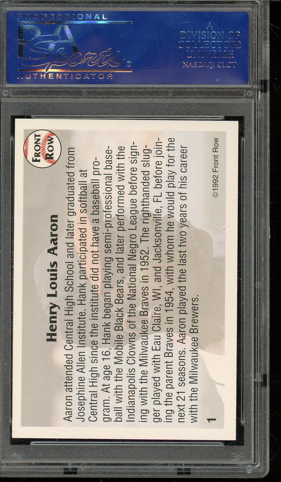 1992 FRONT ROW Hank Aaron Auto - PSA DNA AUTO GRADE 10