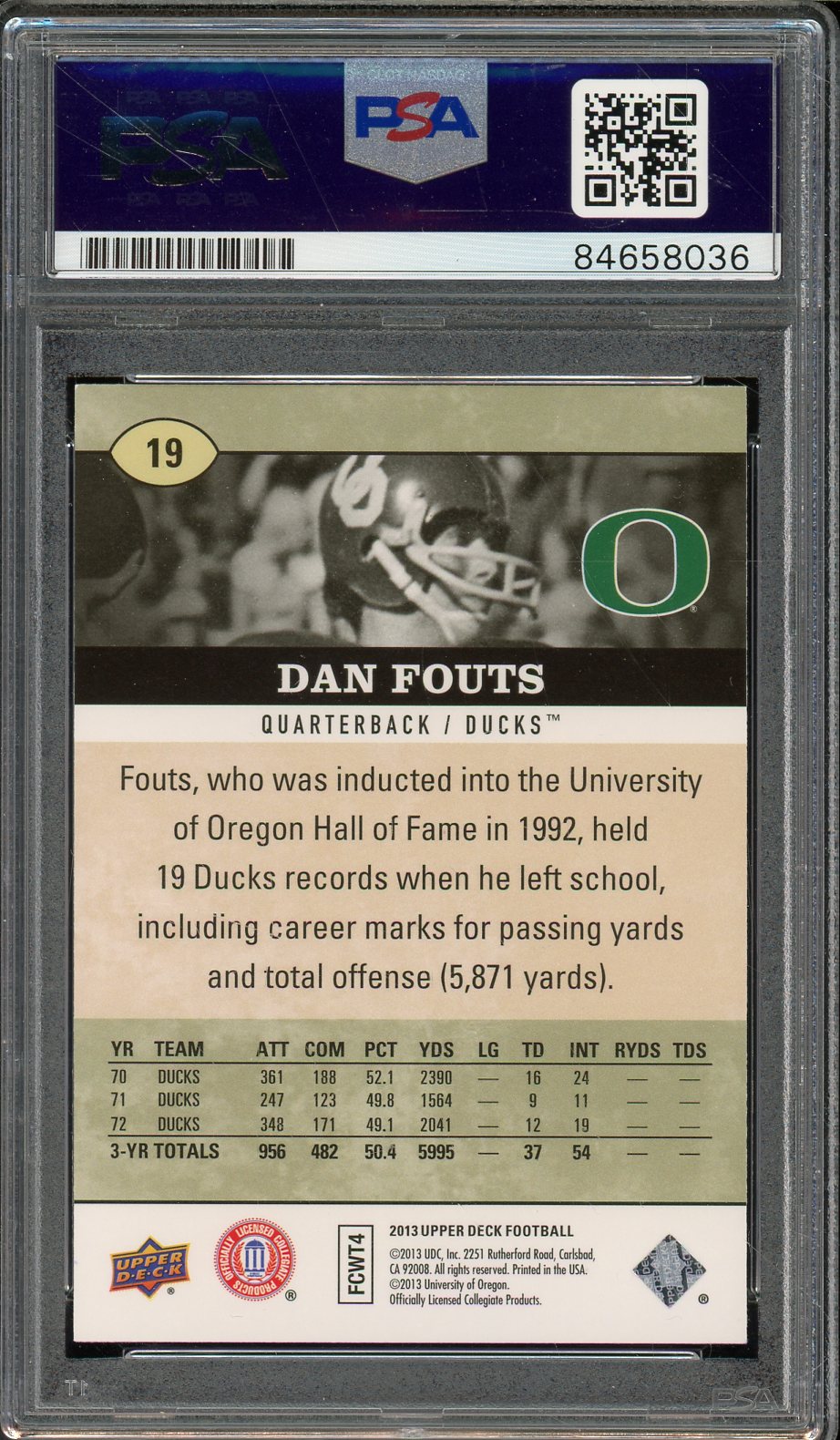 2013 UPPER DECK Dan Fouts AUTO #19 PSA DNA Authentic (QUANTITY AVAILABLE)