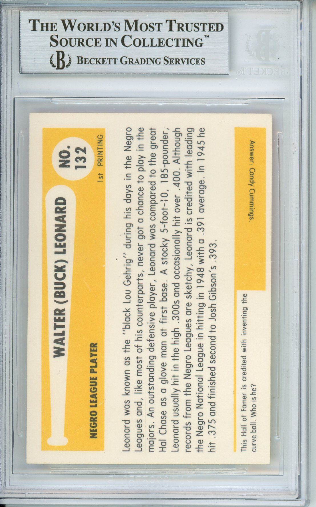 1980-87 SSPC HOF BUCK LEONARD #132 HOF GRAYS 11-TIME ALL STAR AUTOGRAPH BECKETT