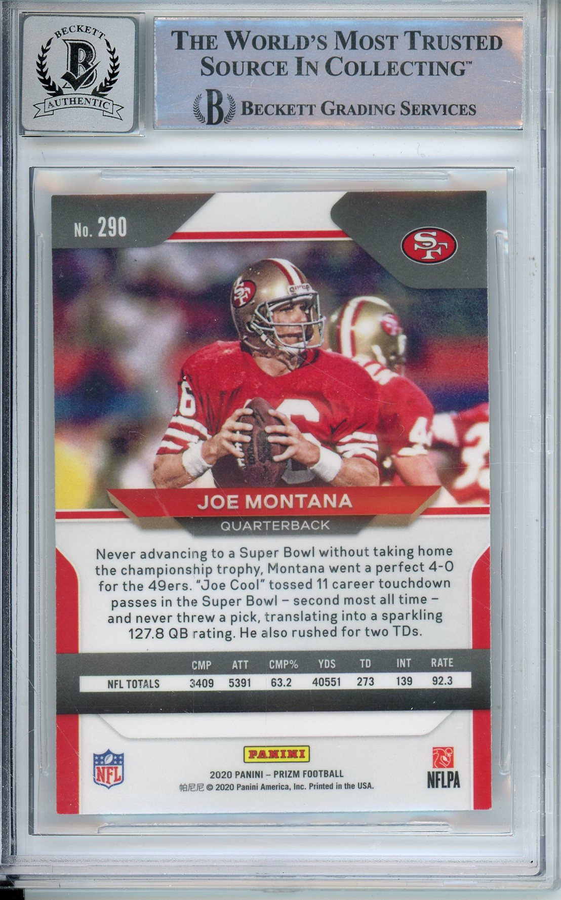 2020 PANINI PRIZM JOE MONATANA #290 49ERS HOF AUTO BGS 10 AUTOGRAPH