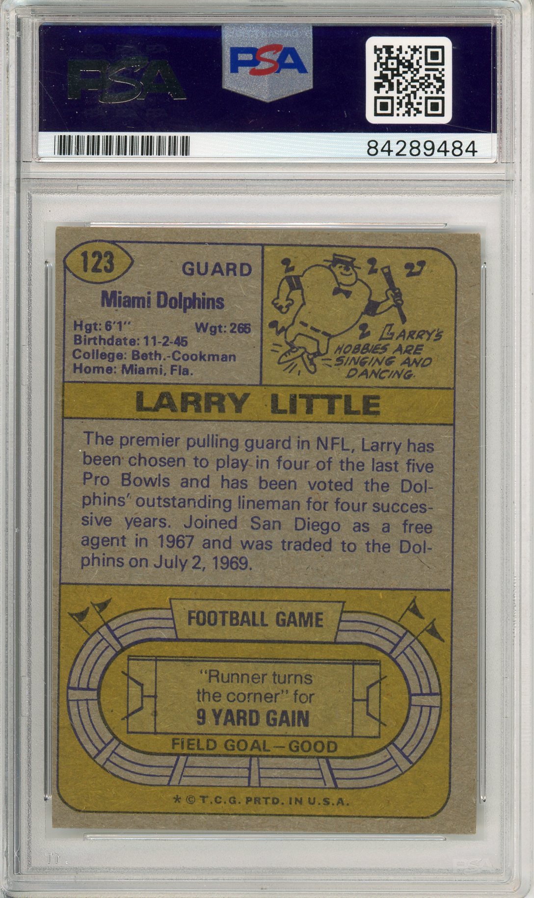 1974 TOPPS FOOTBALL - ALL PRO LARRY LITTLE HOF DOLPHINS AUTO PSA/DNA AUTHENTIC AUTO