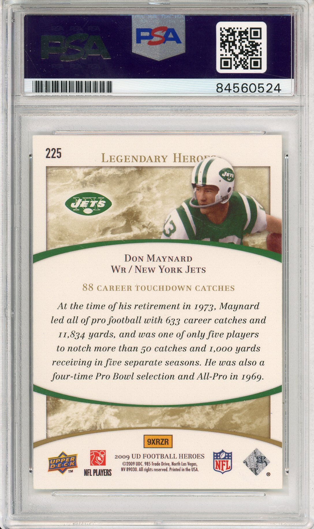 2009 UPPER DECK FOOTBALL HEROS DON MAYNARD #225 JETS HOF AUTOGRAPH PSA/DNA AUTHENTIC AUTO