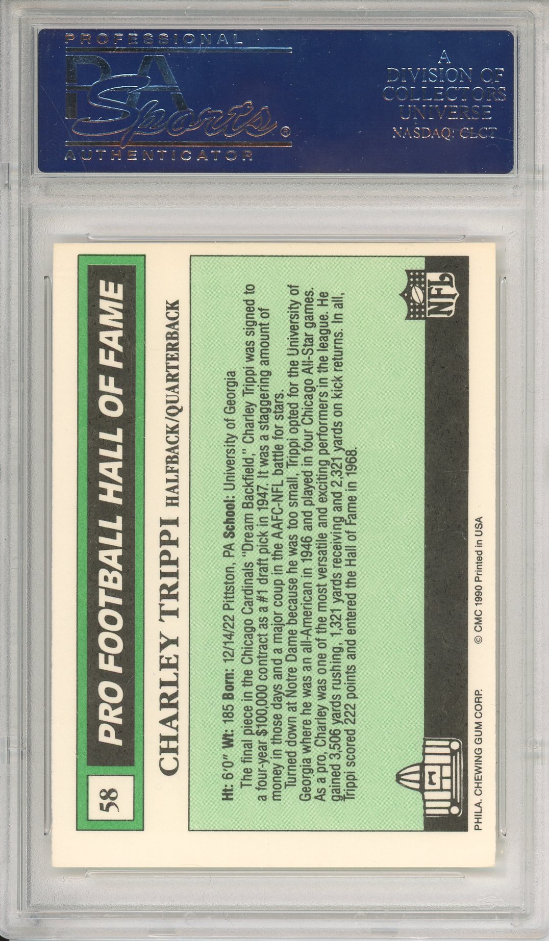 1990 SWELL GREATS CHARLEY TRIPPI #58 HOF CARDINALS NFL CHAMP AUTOGRAPH PSA/DNA