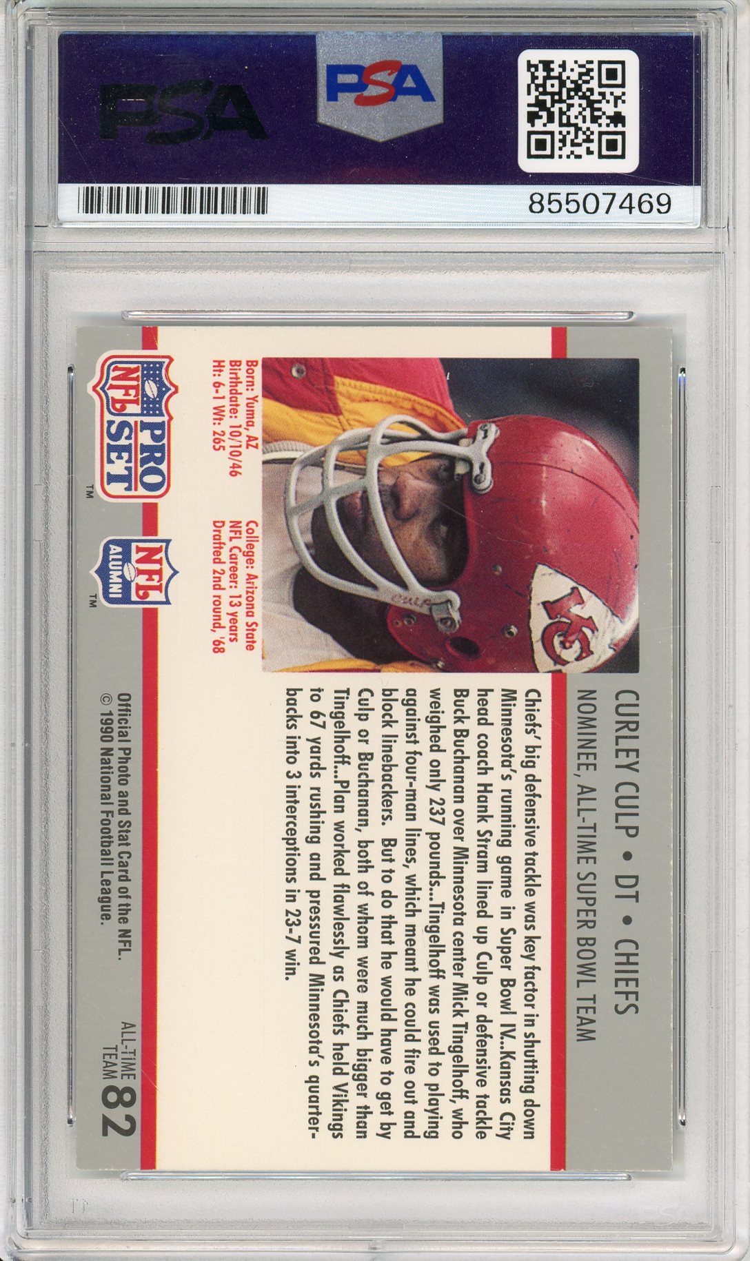 1990 PRO SET NFL ALUMNI CURLEY CULP #82 AUTOGRAPH CHIEFS WITH INSCRIPTION PSA/DNA AUTHENTIC AUTO