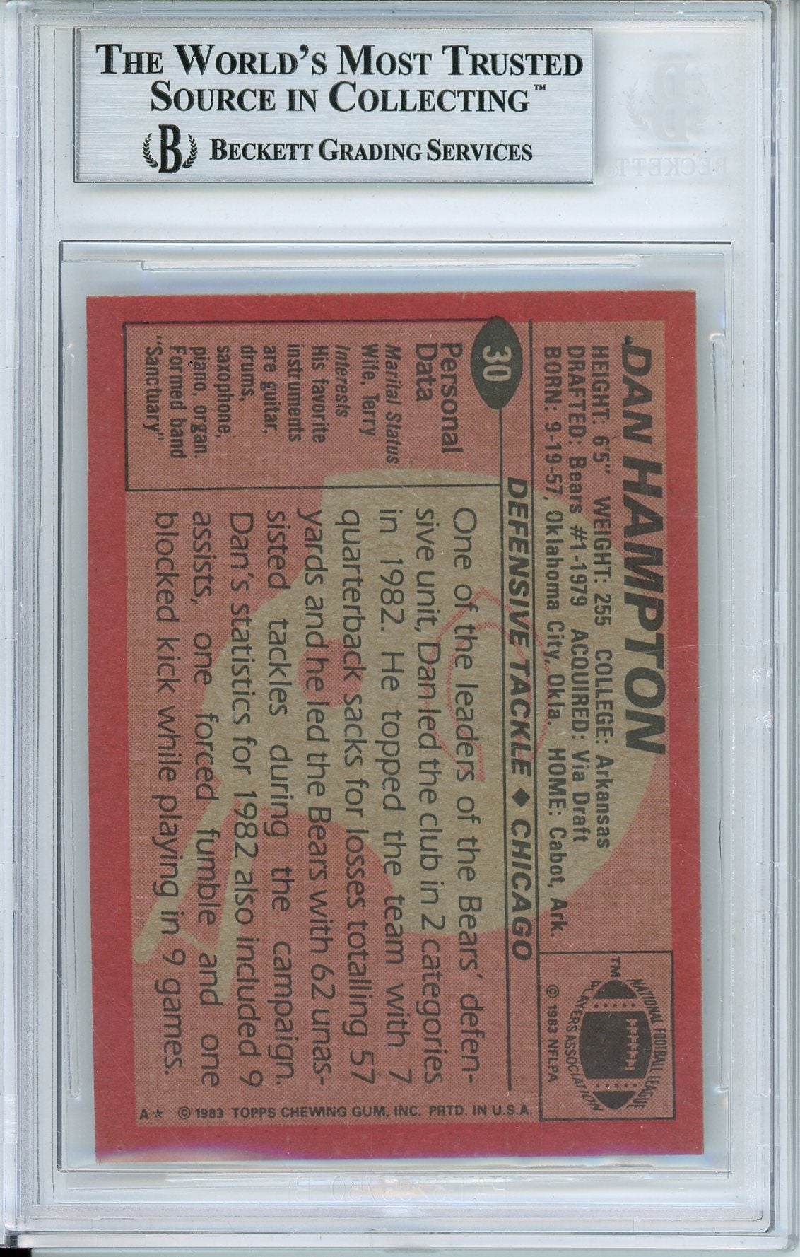 1983 TOPPS DAN HAMPTON #30 HOF BEARS 5-TIME ALL PRO AUTOGRAPH BECKETT