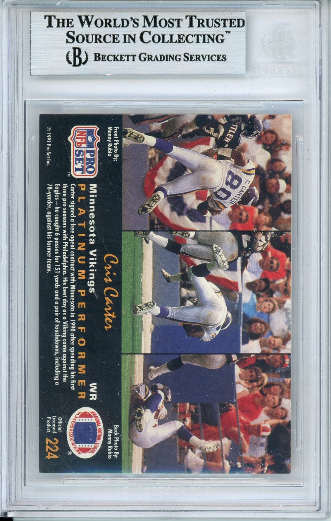 1991 PRO SET PLATINUM CRIS CARTER #224 HOF VIKINGS 8-TIME PRO BOWLER AUTOGRAPH BECKETT