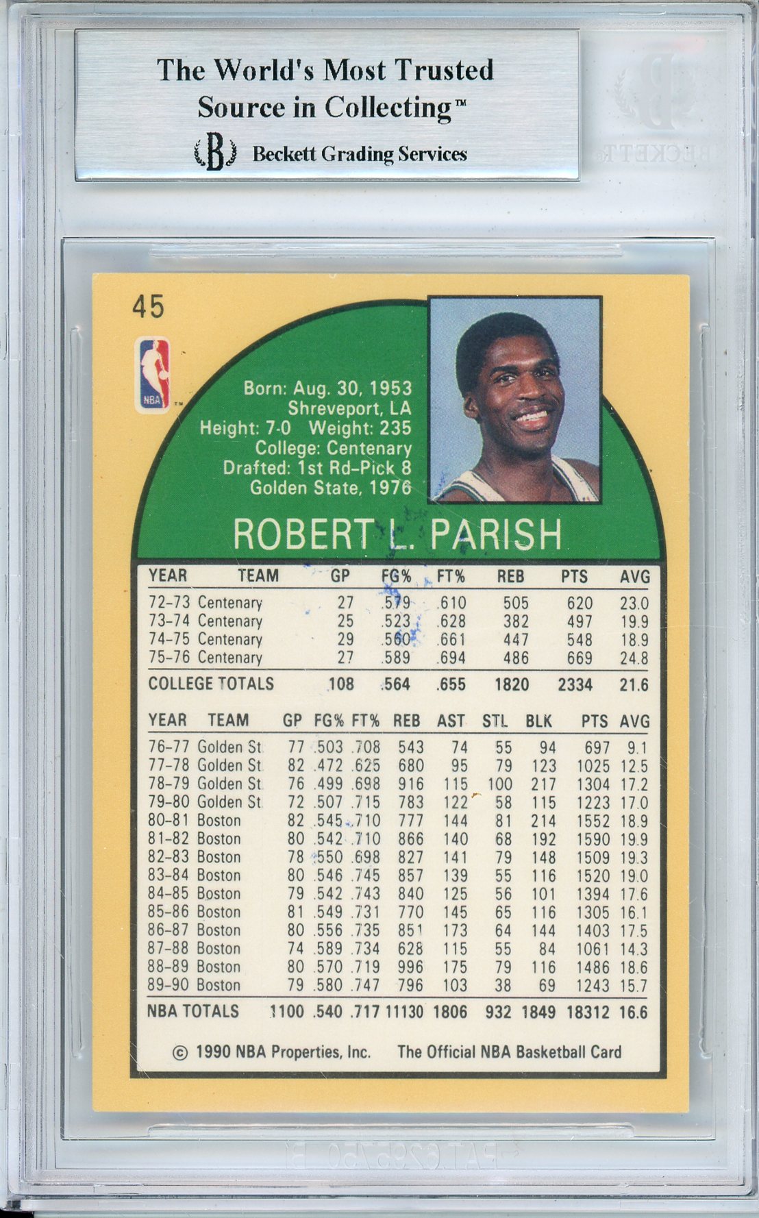 1990-91 NBA HOOPS ROBERT PARISH #45 CELTIS HOF AUTOGRAPH BECKETT AUTHENTIC (744)