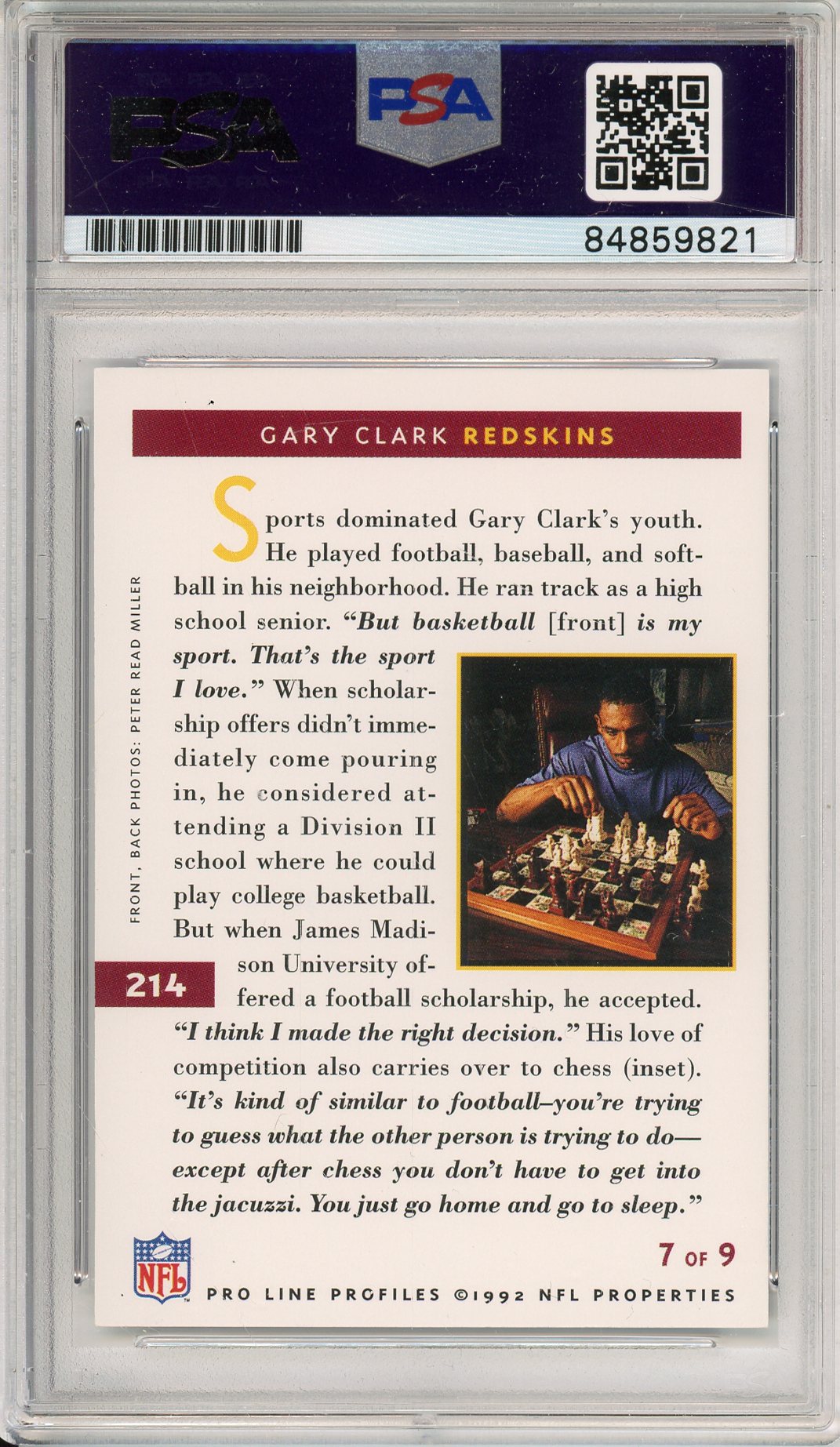 1992 PRO LINE PROFILES GARY CLARK #214 REDSKINS HOF 2-TIME CHAMP AUTOGRAPH PSA/DNA
