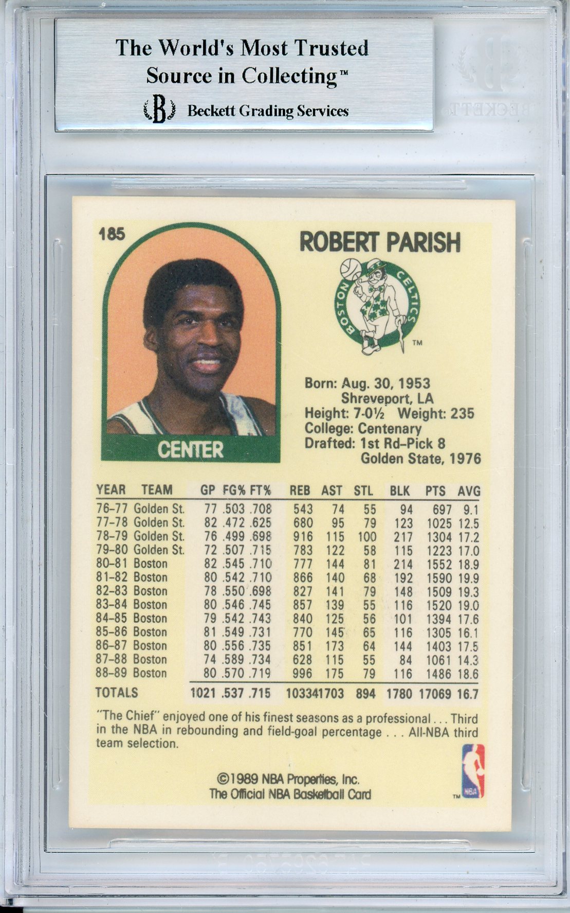 1989-90 NBA HOPPS ROBERT PARISH #185 HOF AUTOGRAPH BECKETT