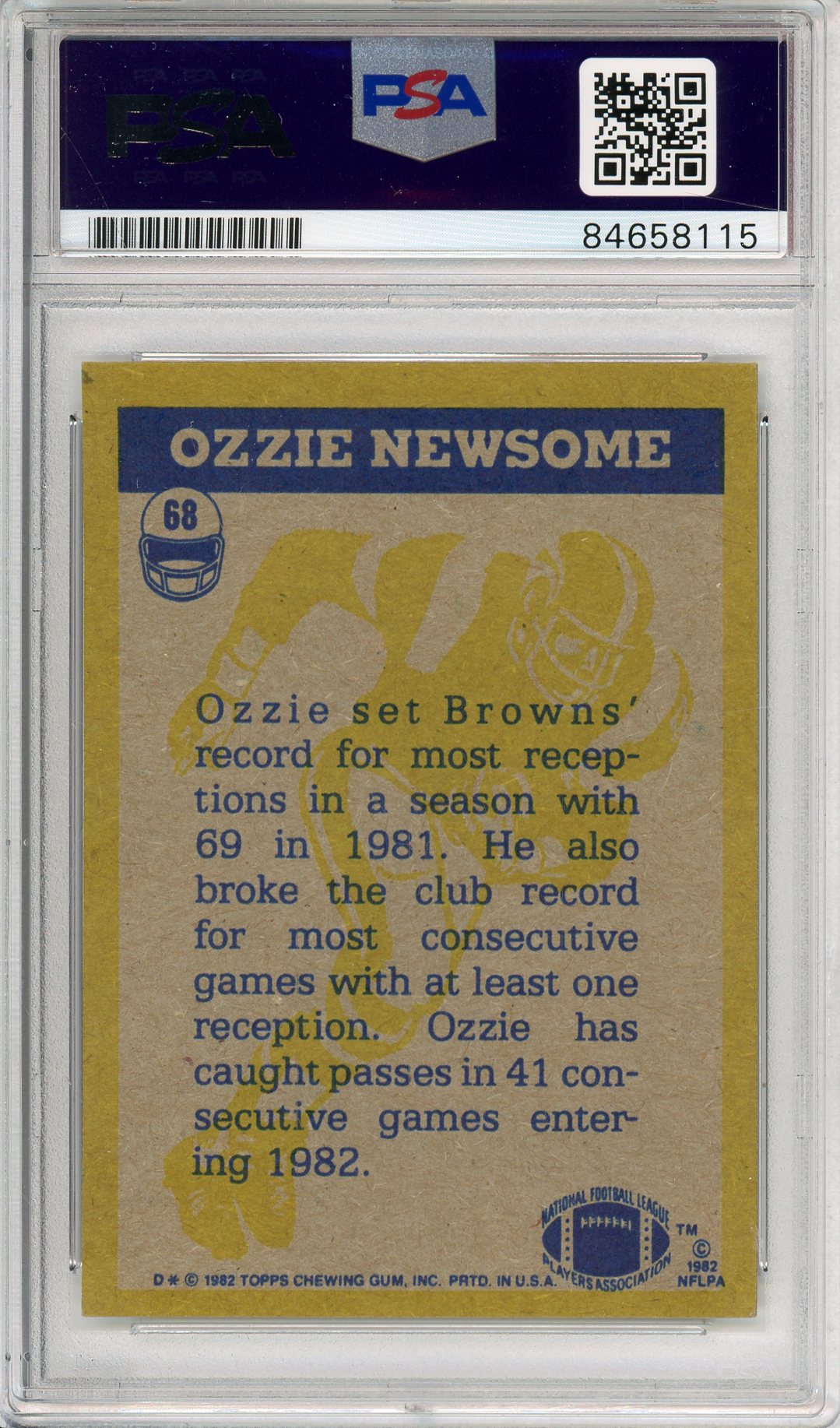 1982 TOPPS OZZIE NEWSOME #68 HOF AUTOGRAPH BROWNS PSA/DNA