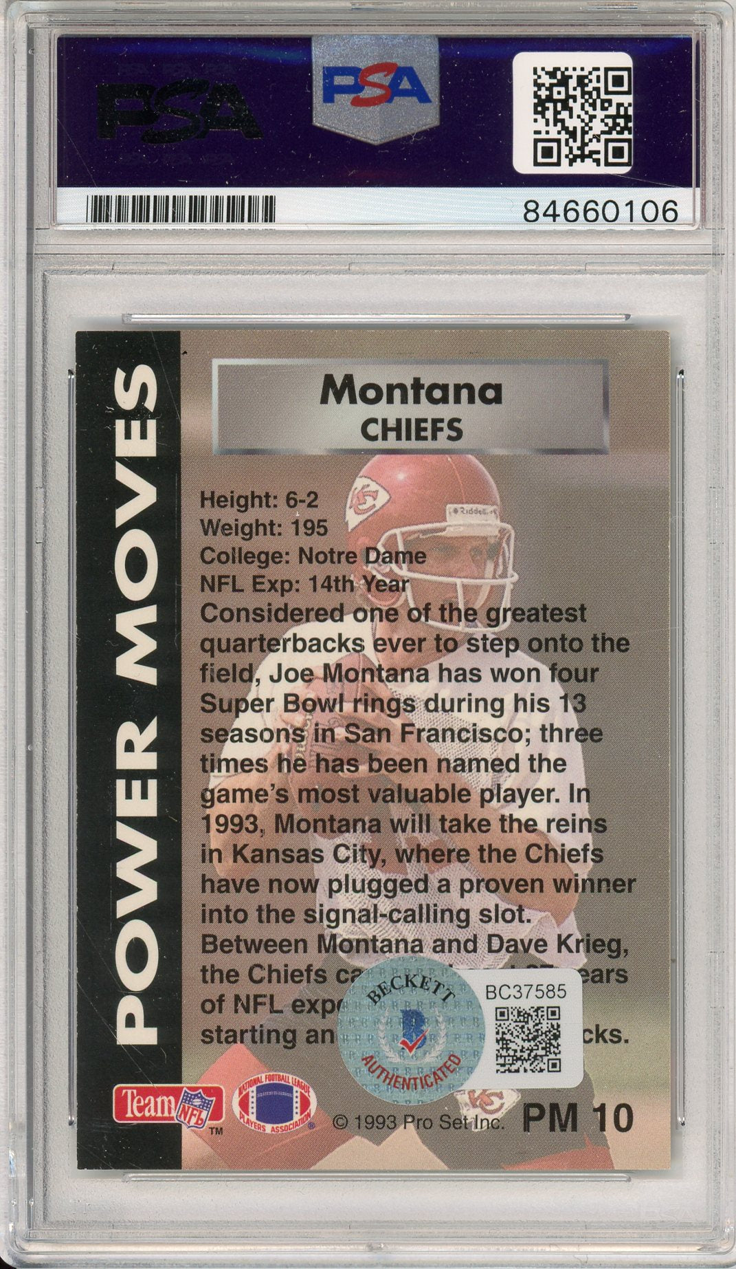 1993 PRO SET JOE MONTANA #PM10 HOF CHIEFS 4-TIME CHAMP AUTOGRAPH PSA/DNA
