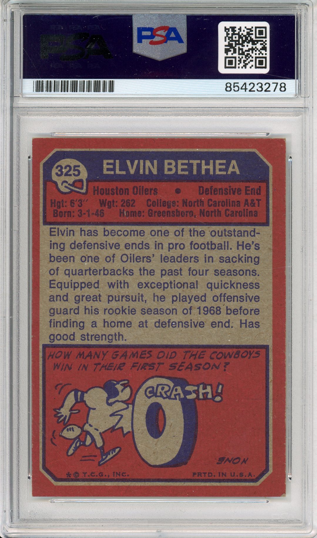 1973 TOPPS ELVIN BETHEA #325 HOF AUTOGRAPH OILERS PSA/DNA