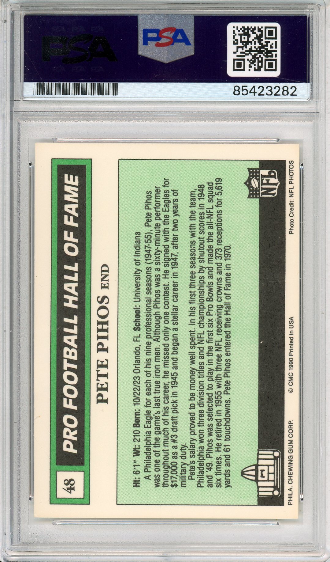 1990 SWELL HOF PETE PIHOS #48 HOF AUTOGRAPH EAGLES PSA/DNA