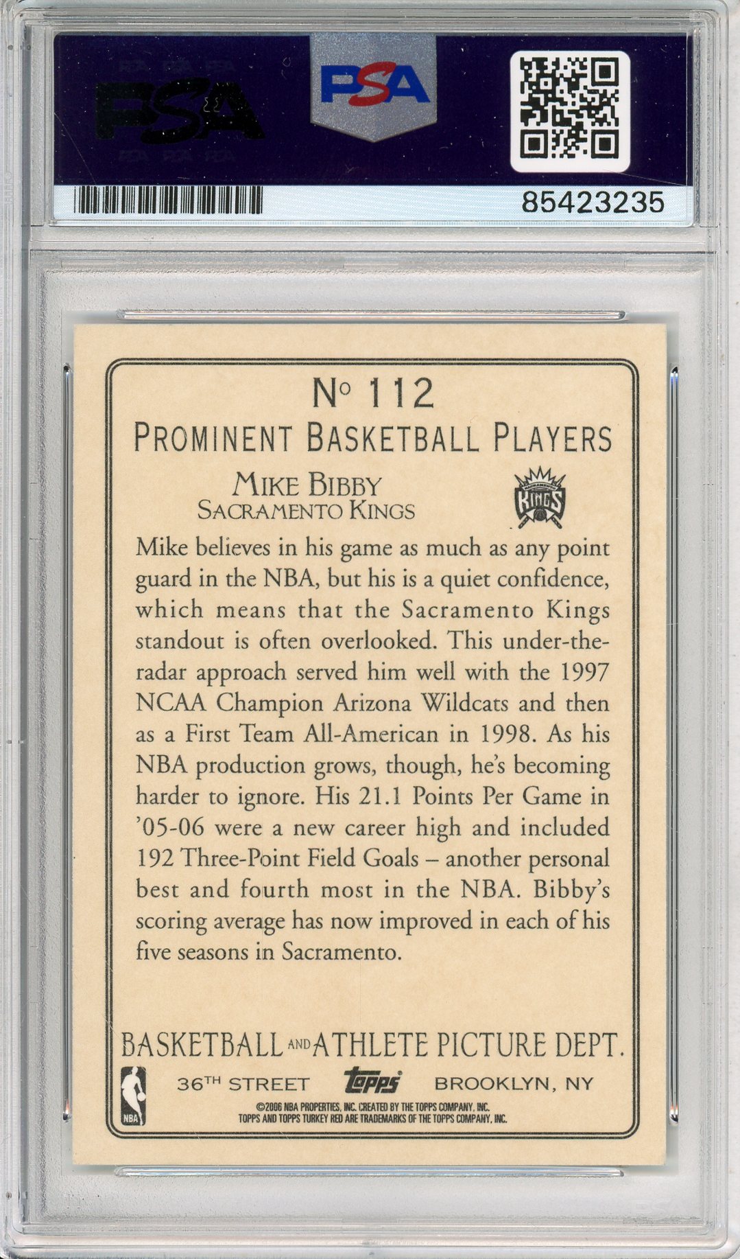 2006 TOPPS TURKEY RED MIKE BIBBY #112 SAC KINGS AUTOGRAPH PSA/DNA
