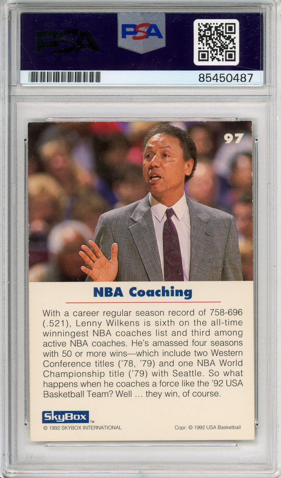 1992 SKYBOX USA LENNY WILKENS #97 HOF AUTOGRAPH PSA/DNA