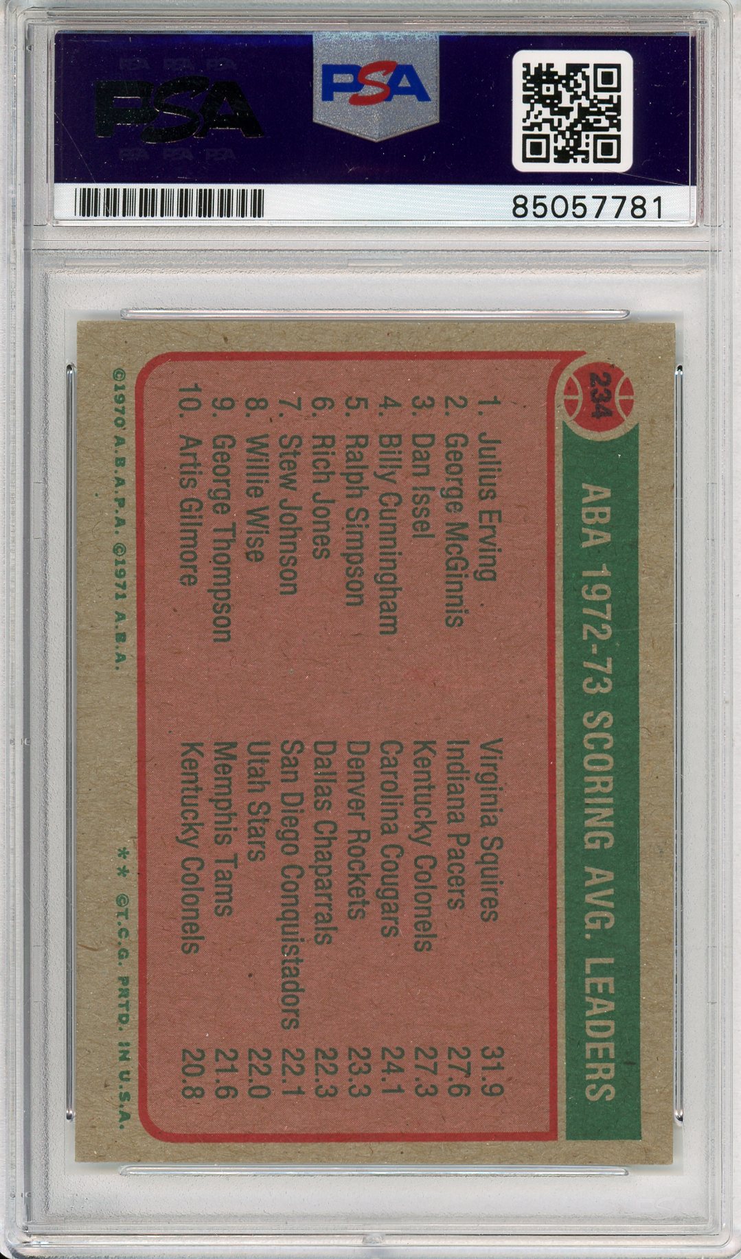 1972-73 TOPPS DAN ISSEL #234 HOF NUGGETS AUTOGRAPH PSA/DNA