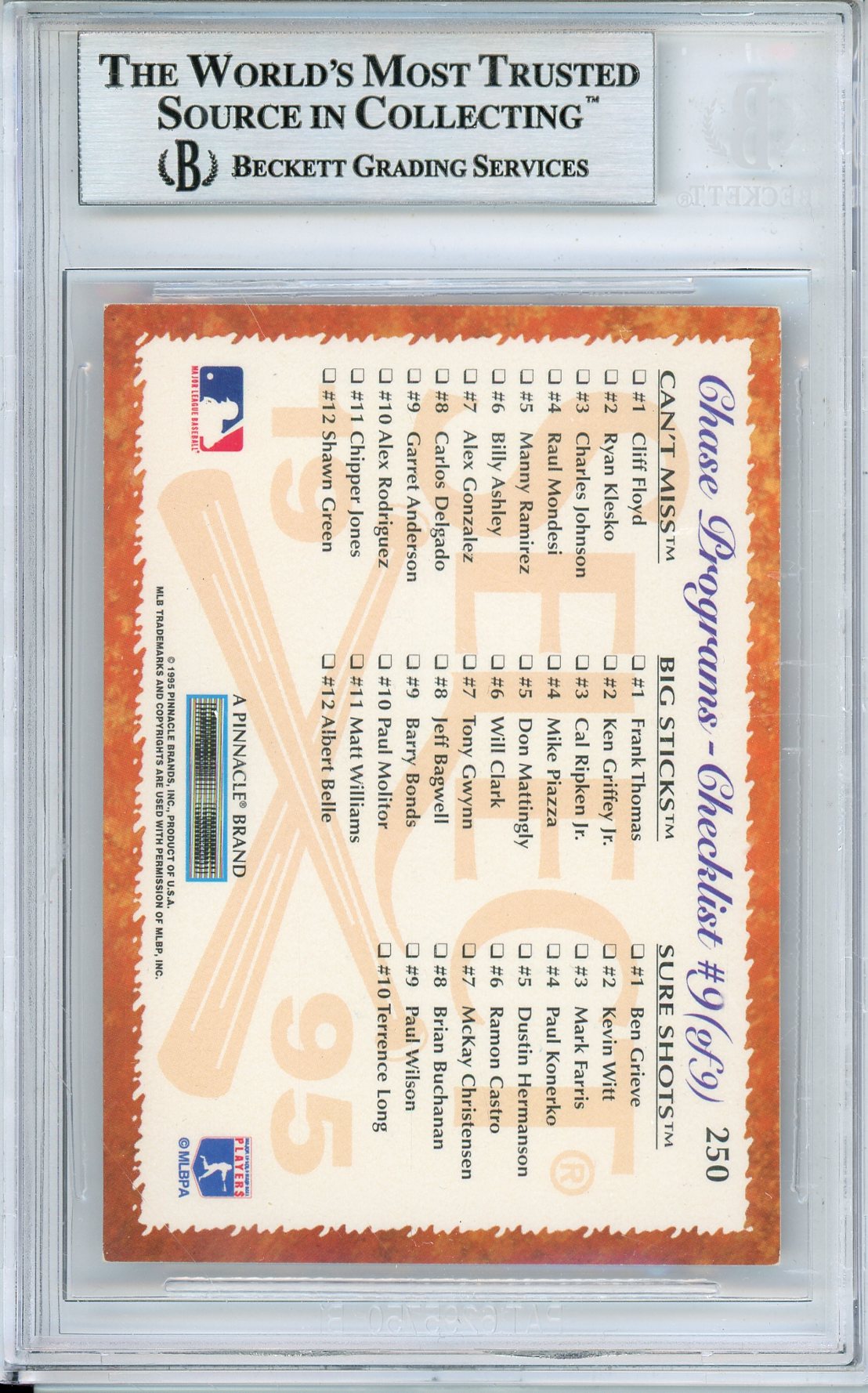 1995 SELECT FRANK THOMAS #250 WHITE SOX HOF AUTOGRAPH BECKETT AUTHENTIC