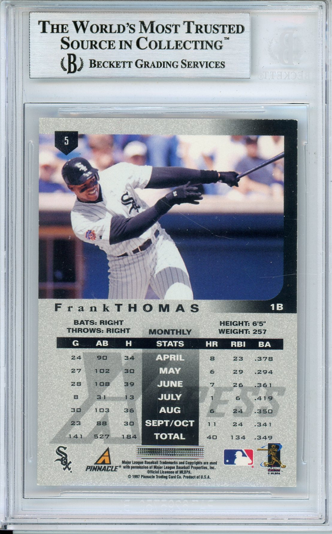 1997 PINNACLE X-PRESS FRANK THOMAS #5 HOF AUTOGRAPH BECKETT AUTHENTIC