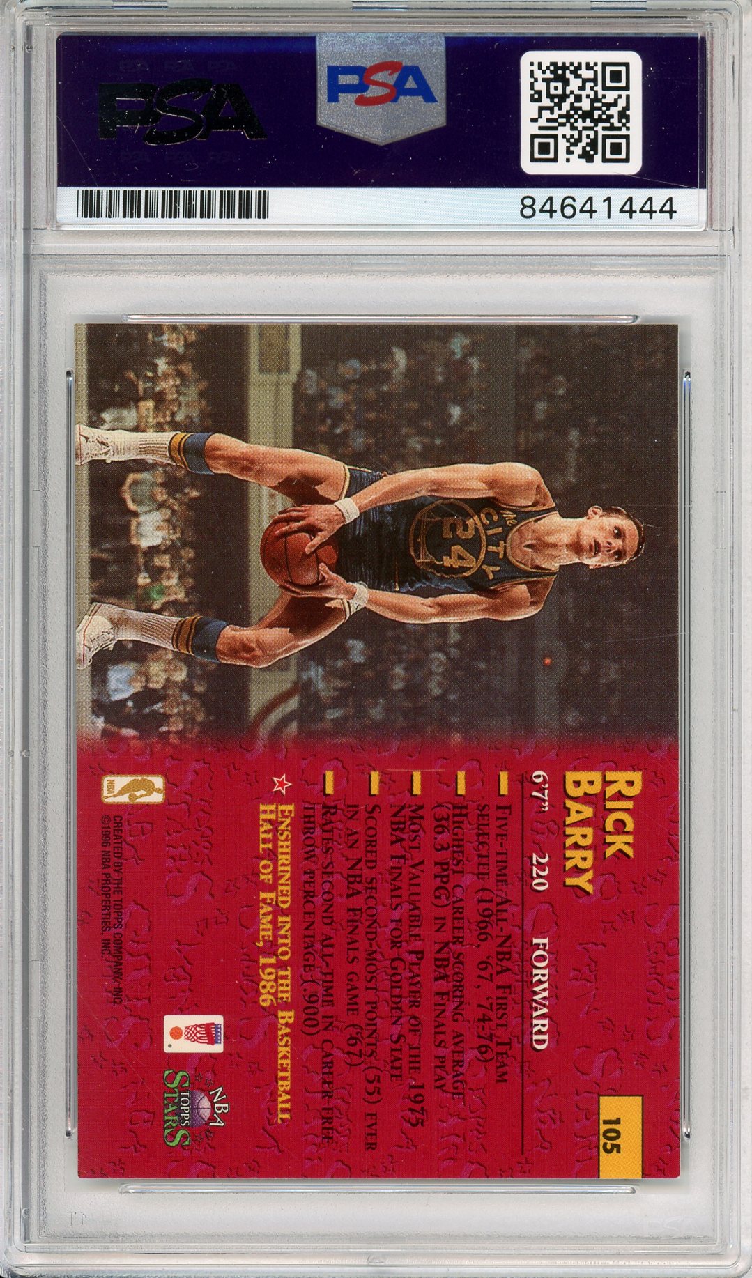1996 TOPPS NBA STARS RICK BARRY #105 WARRIORS SILVER INK AUTOGRAPH PSA/DNA AUTO GRADE GEM MT 10