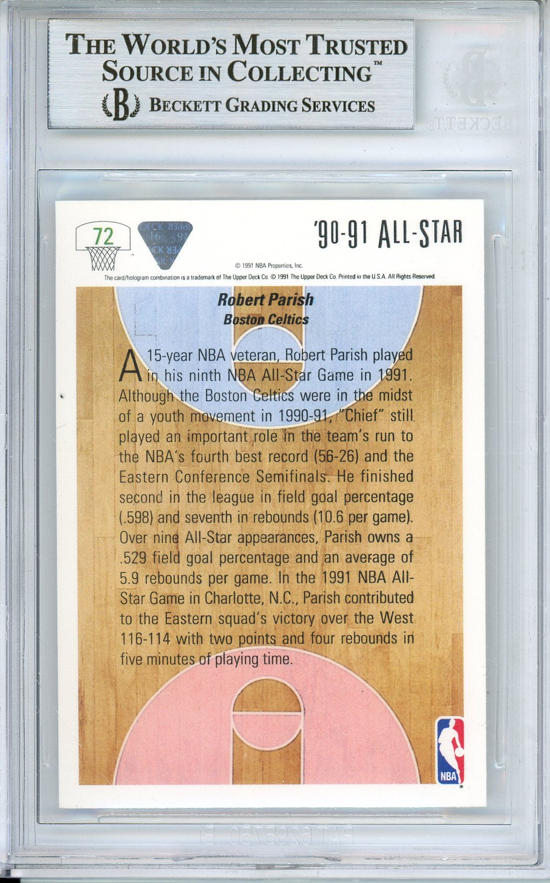 1991-92 UPPER DECK ROBERT PARISH #72 ALL-STAR GAME AUTO CELTIC HOF BECKETT AUTHENTIC AUTO