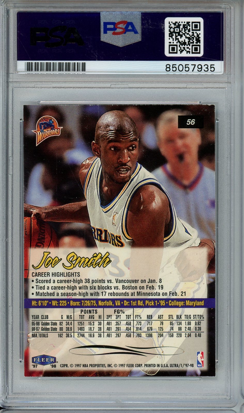 1997 ULTRA JOE SMITH #56 AUTO PSA/DNA