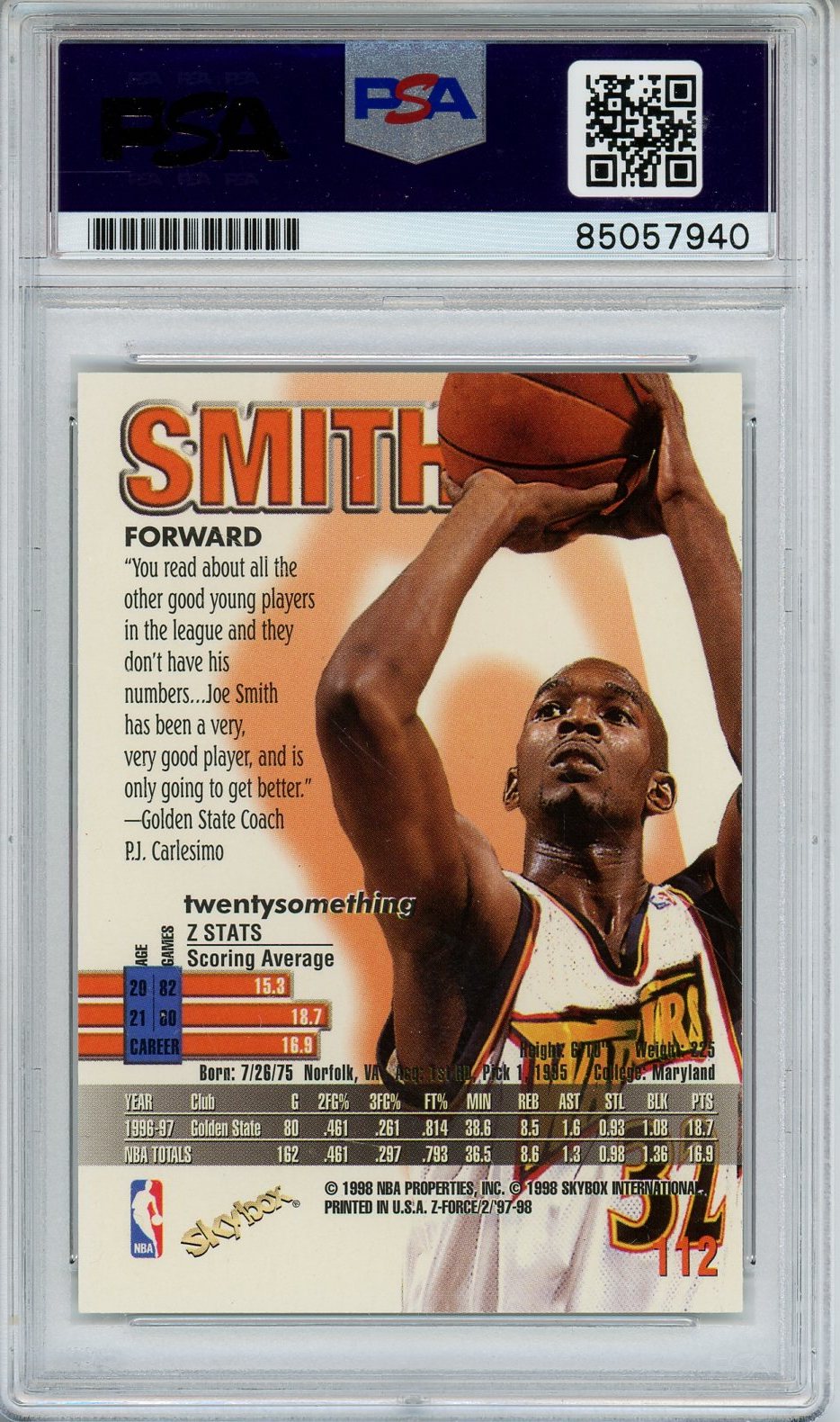 1998 Z-FORCE JOE SMITH #112 AUTO PSA/DNA