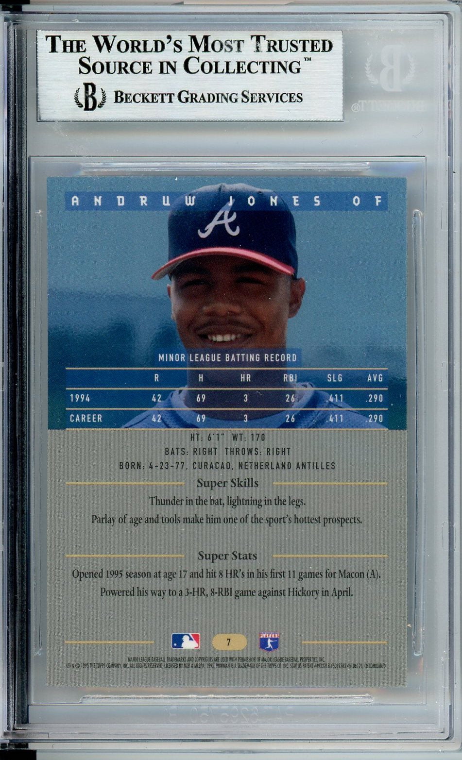 1995 BOWMAN'S BEST ANDRUW JONES AUTO RC ROOKIE #B7 BECKETT BAS