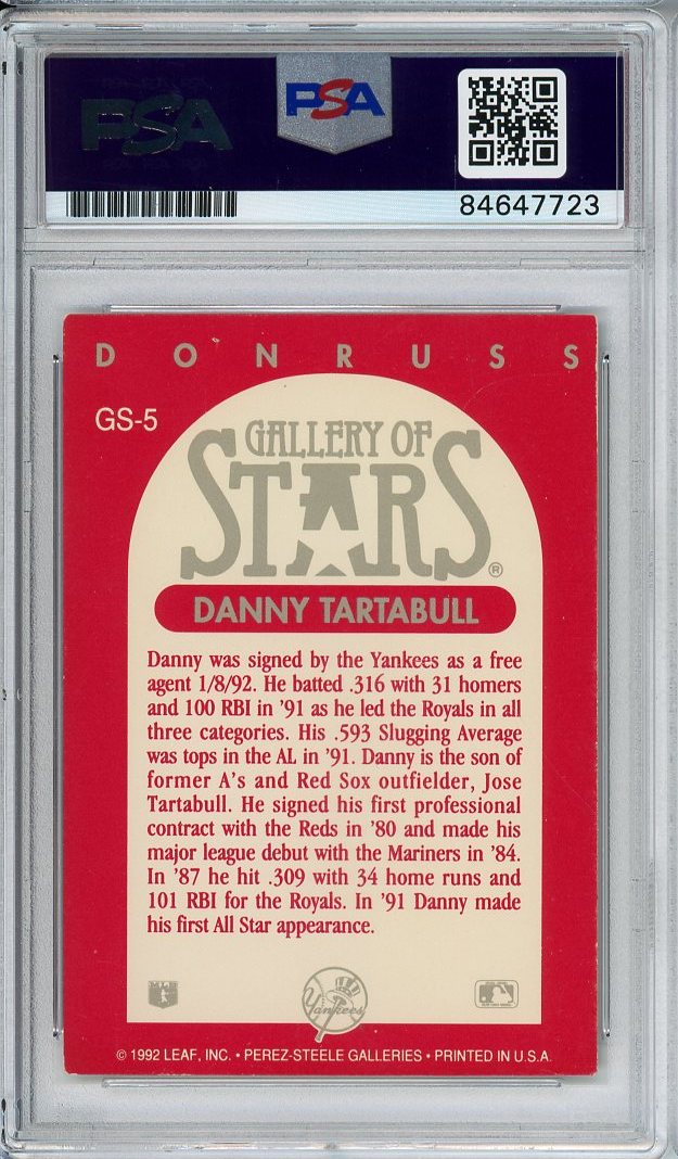 1992 DONRUSS DANNY TARTABULL AUTOGRAPH PSA/DNA GS-5