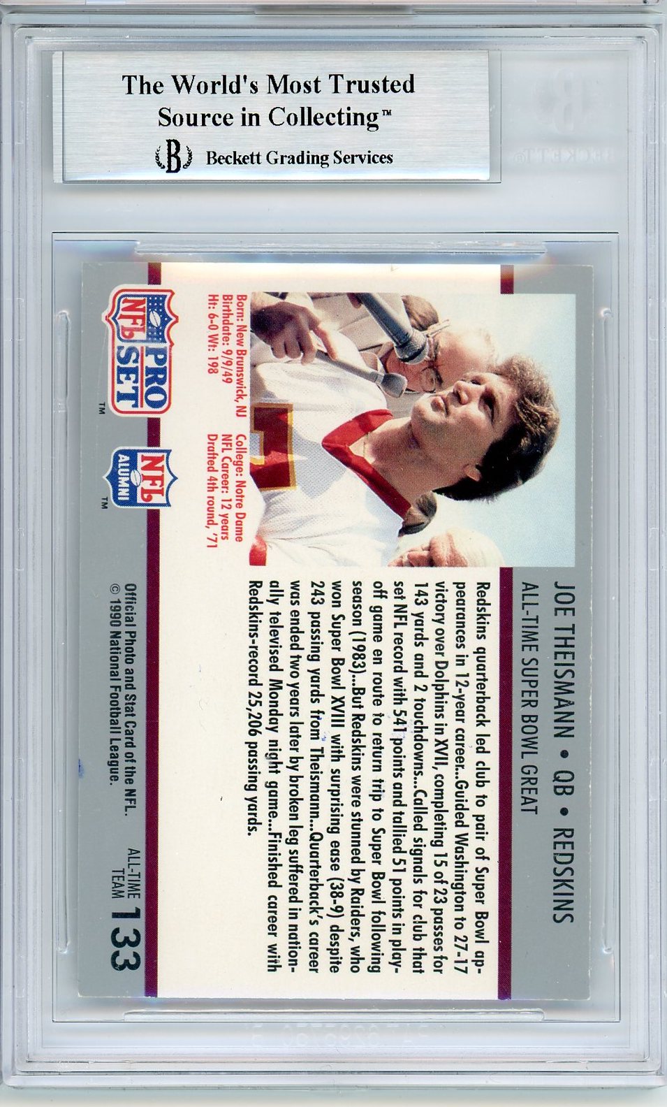 1990 PRO SET JOE THEISMANN SUPER BOWL SUPERMEN #133 BAS AUTO